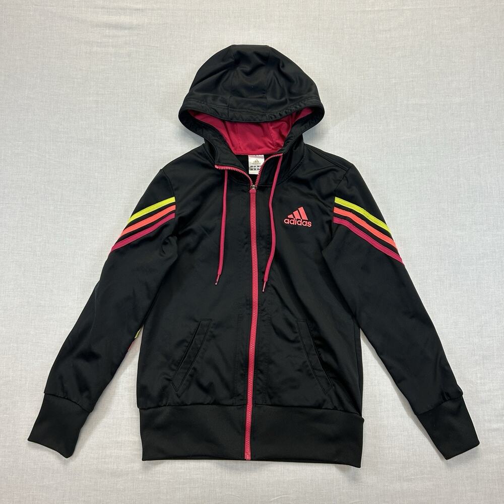 Vintage Adidas Originals Full Zip Hoodie Track Jacket Womens Small Black Running